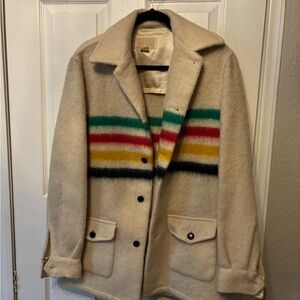 Vintage Cream Wool Jacket with Multicolor Stripes